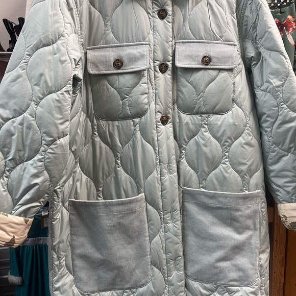 Sundance blue /green  Quilted Puffer Jacket with Floral Lining - Picture 4 of 8